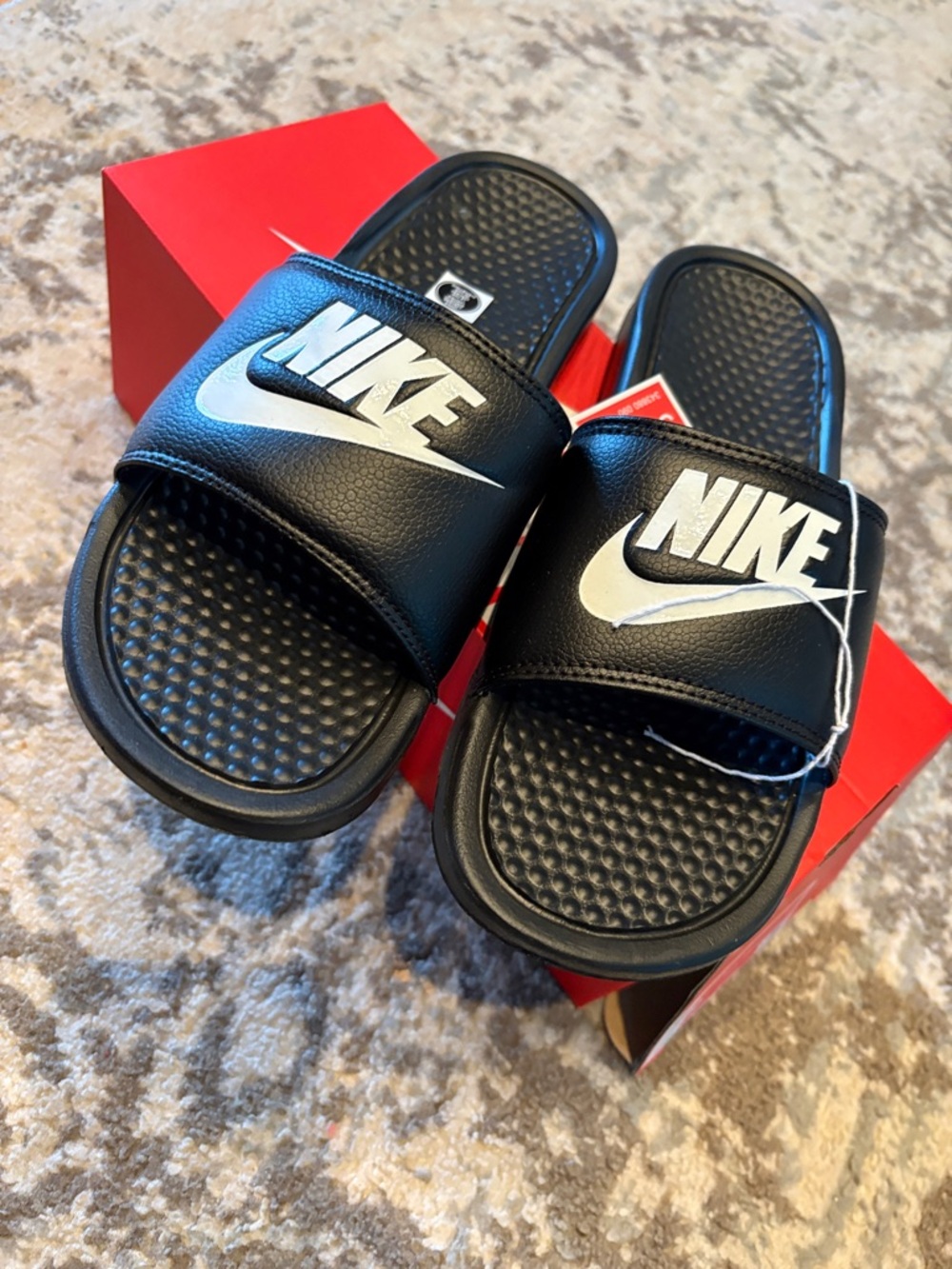 Nike Black Slides with White Logo Swoosh